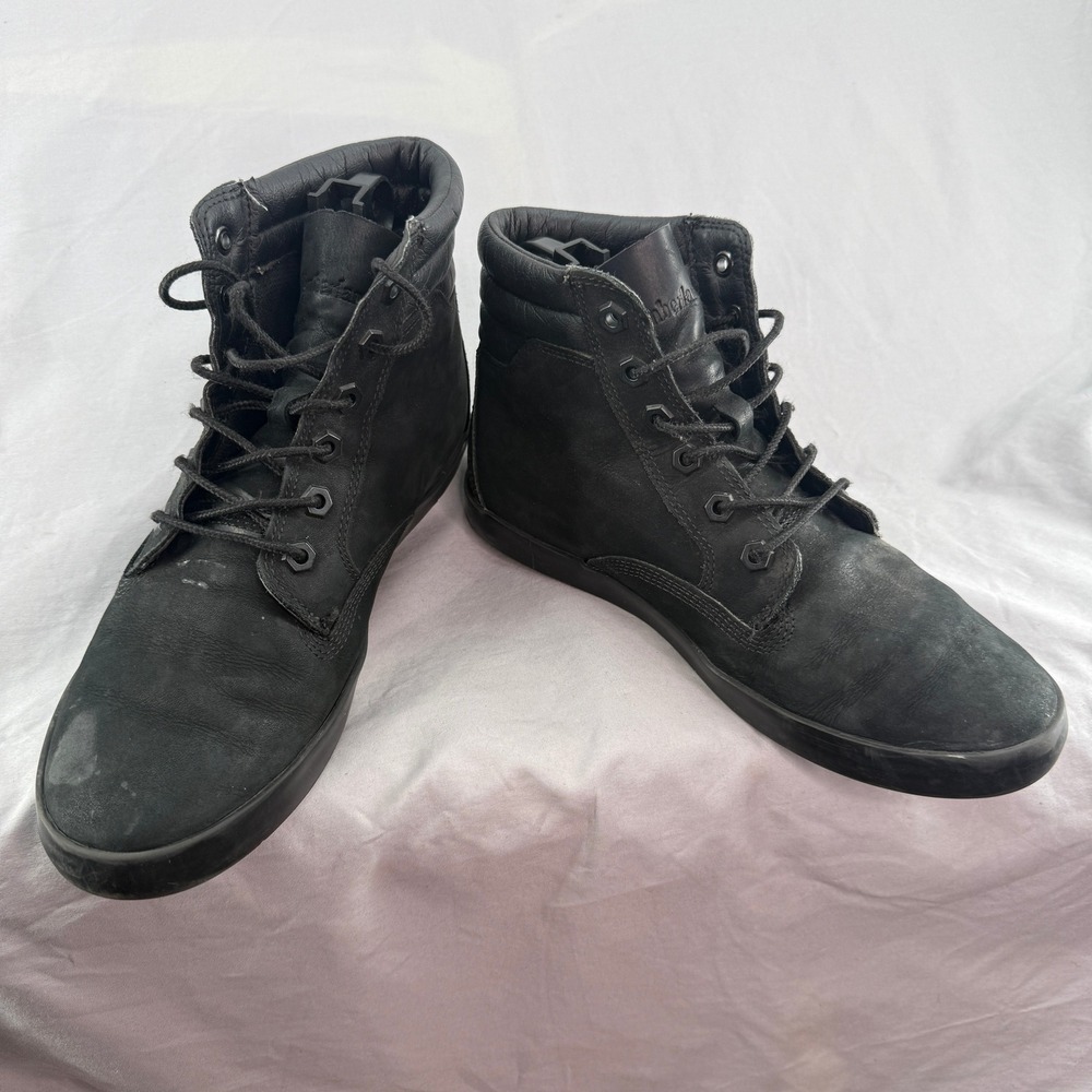 Timberland Womens Black Nubuck Leather High Top Sneaker Boots Hex Eyelets